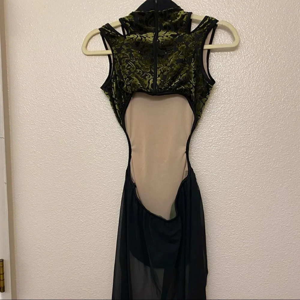 Weissman Dance Costume VELVET burnout CUTOUT DRESS green D11687 Child LC